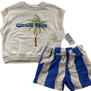 Grayson Mini Kids 5T Coastal Vibes Palm Tree Muscle Tank and Striped Shorts Set